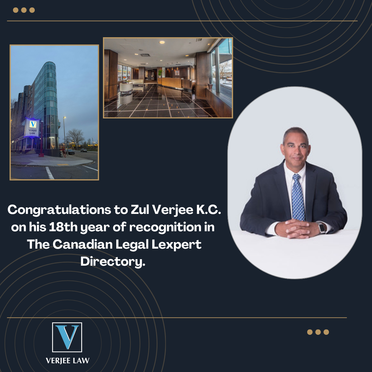 Zul Verjee K.C. 18th year recognized in The Canadian Lexpert Directory